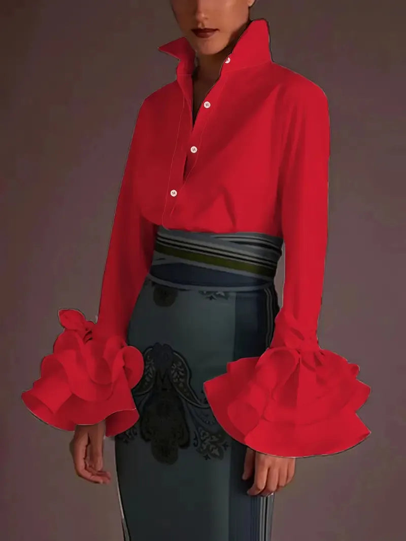 Ruffle Cuff Button-Down Blouse