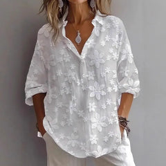 Floral Embroidery Button Down Casual Loose Shirt