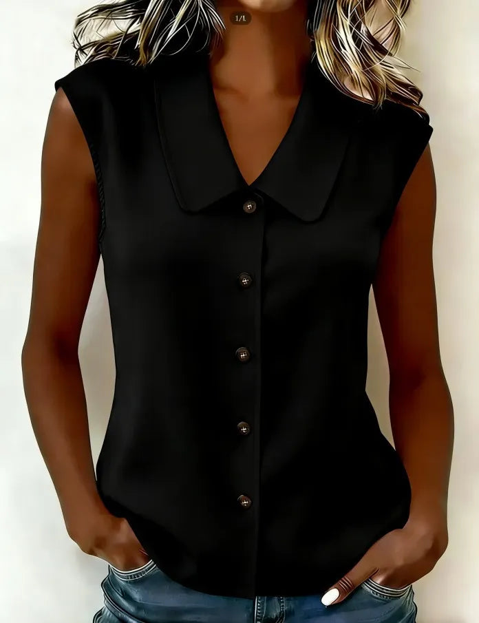 Solid Color Sleeveless V-Neck Button Down Blouse