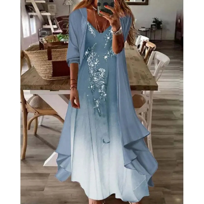 Printed V Neck Cami Long Dress