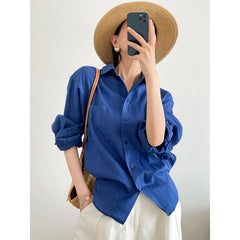 Solid Linen Chest Pocket Oversized Long Sleeve Button Shirt