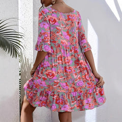 Floral Print Ruffle Hem Mini Dress