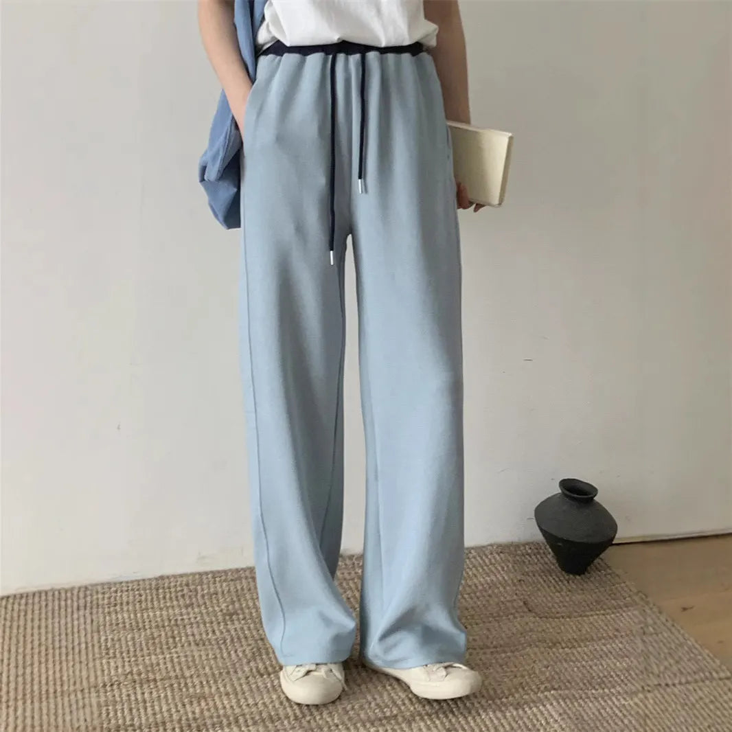 Color Block Drawstring Elastic Waist Straight Casual Pants