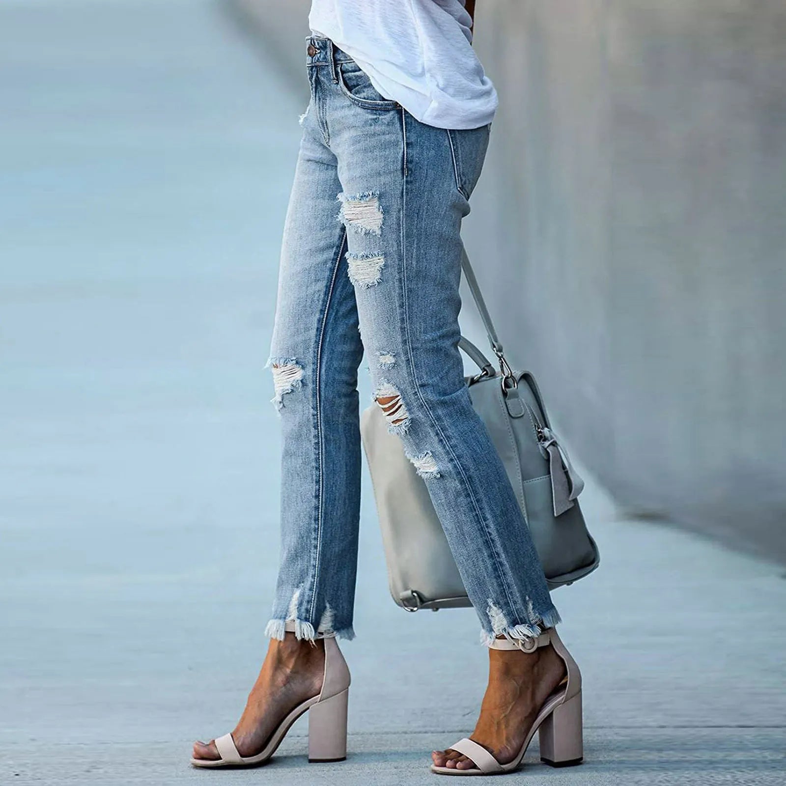 Black Distressed Ripped Cropped Jeans