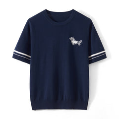 Cute Dog Jacquard Short Sleeve Knit Top