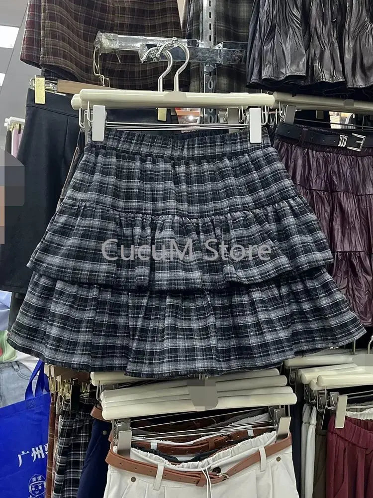 Plaid Tiered Ruffle Mini Skirt
