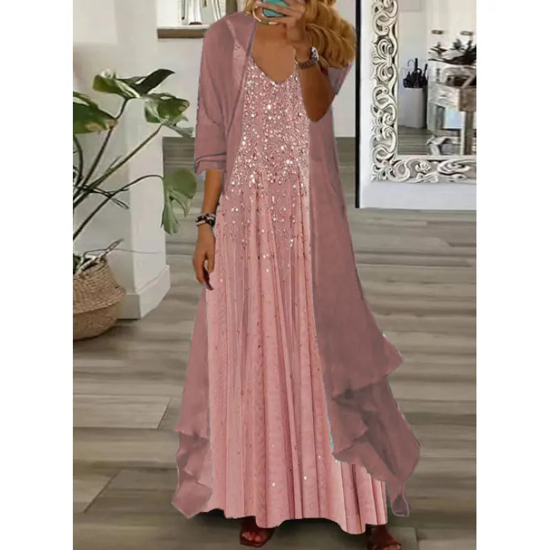 Printed V Neck Cami Long Dress