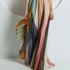 Color Block Strapless High Waist Pleated Maxi Dress