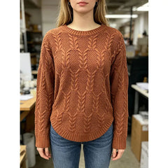 Round Neck Cable Knit Sweater