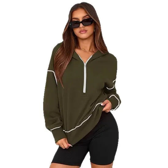 Gold Trim Long Sleeve Pullover Sweatshirt