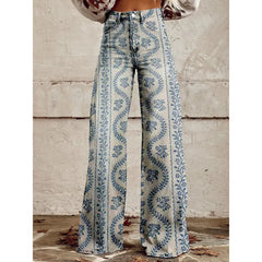 High Waist Western Cowboy Horse Print Wide Leg Pants