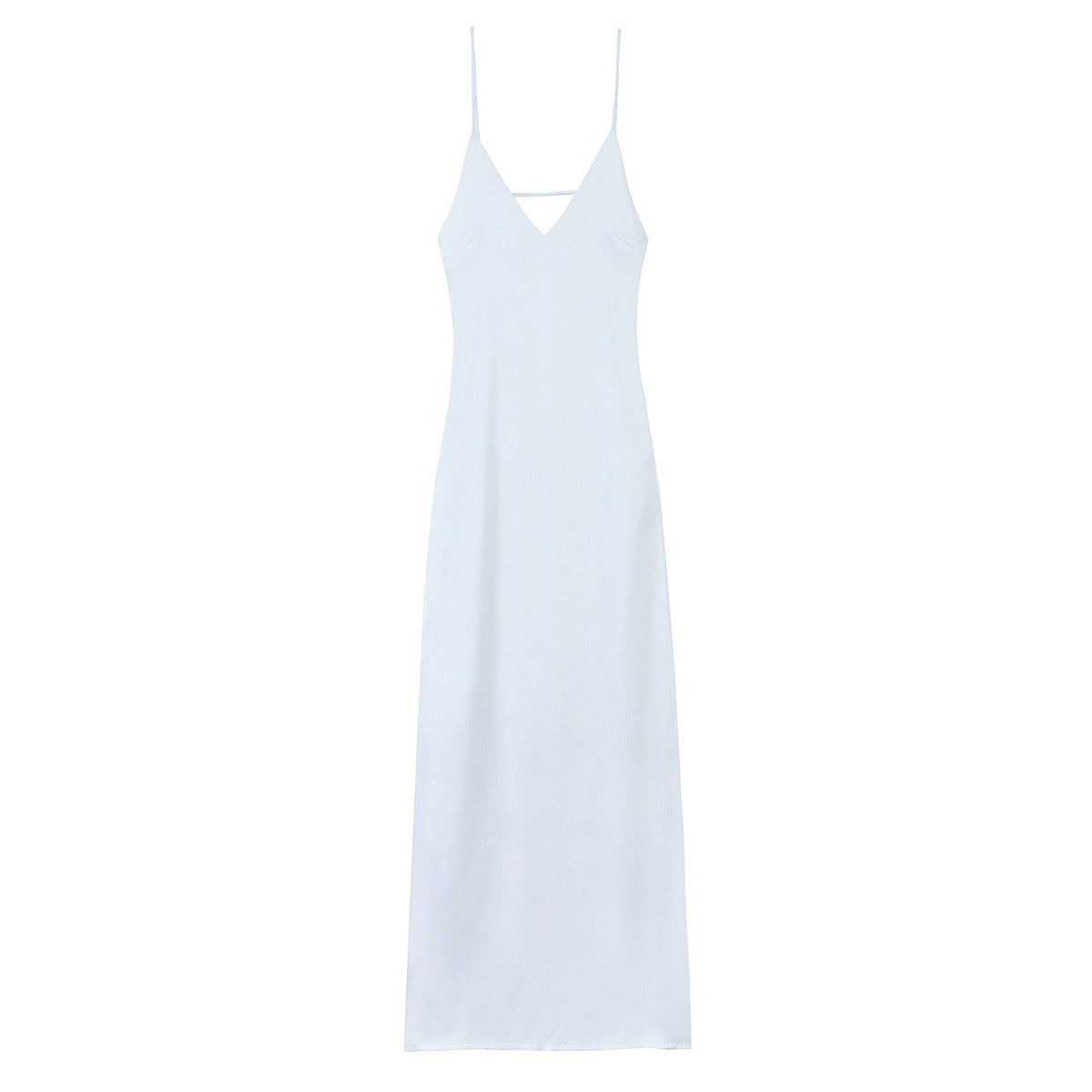 Solid Color Satin V-Neck Spaghetti Strap Maxi Slip Dress
