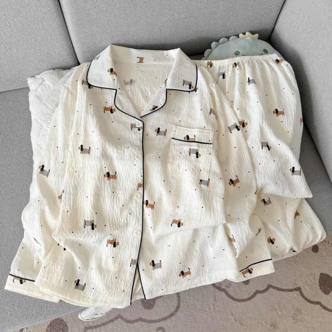 Light Blue Leopard Shirt & Pants 2 Piece Pajamas with Pocket Embroidery