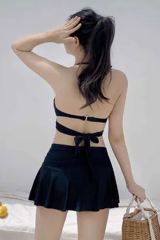 Halter Strappy Bikini Set Swimsuit Swimwear Skirt Set Three-Piece