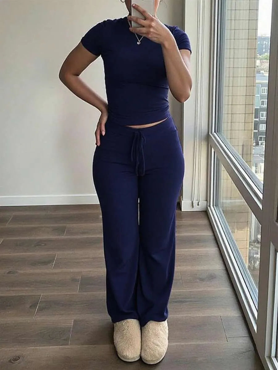Crew Neck Short Sleeve Ruched Crop Top