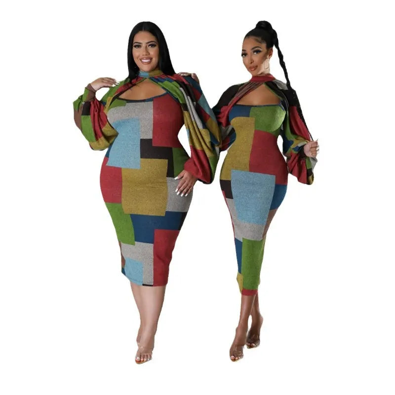 Geometric Patchwork Bodycon Midi Dress