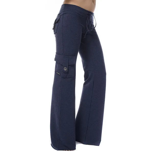 Cargo Flare Pants, High Waist Wide Leg Casual Trousers