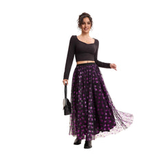 Halloween Pumpkin Witch Bat Print Tulle Long Maxi Skirt