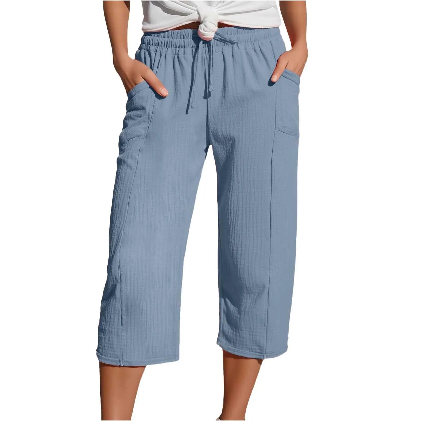 Elastic Waist Drawstring Capri Pants