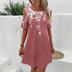 Navy Floral Print Cold Shoulder Shift Dress
