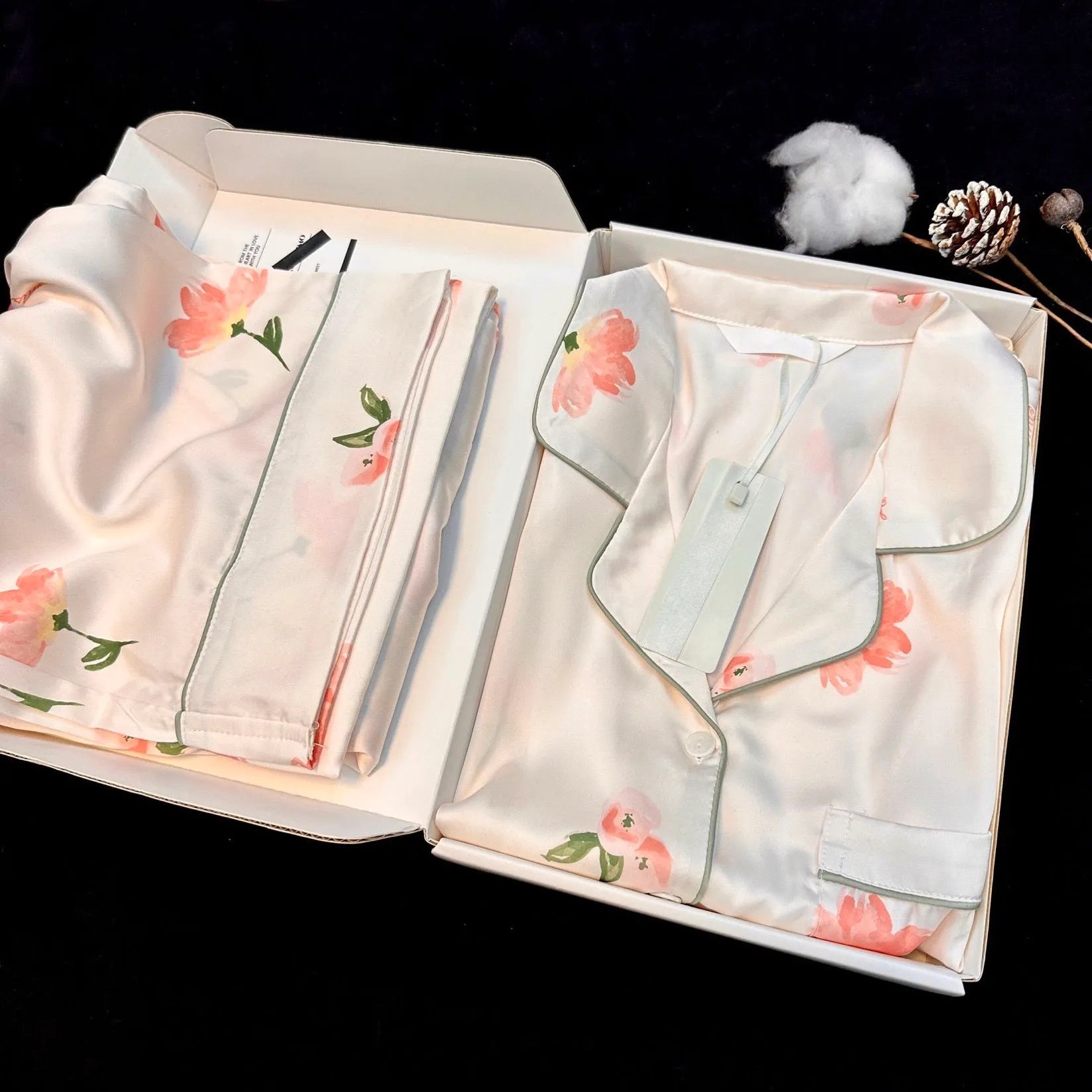 Cute Kitty Leopard Print Satin Ladies Sleepwear, 2 Piece Long Sleeve Top & Pants Pajamas