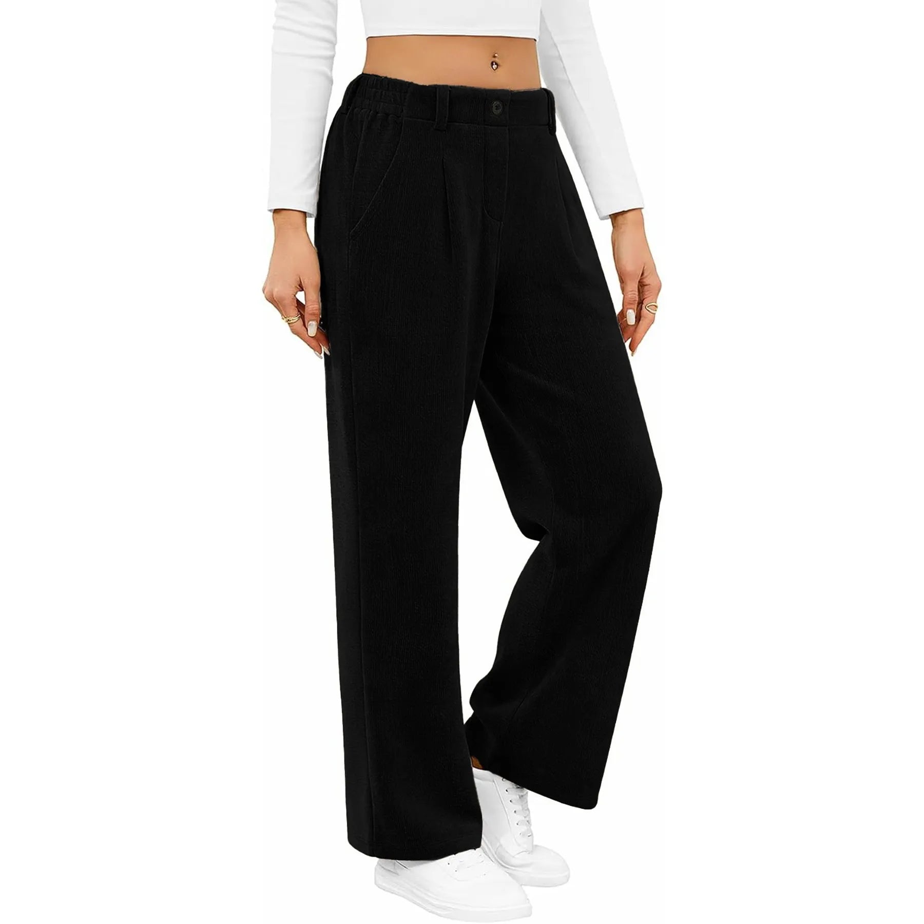 High Waist Elastic Back Straight Leg Casual Pants