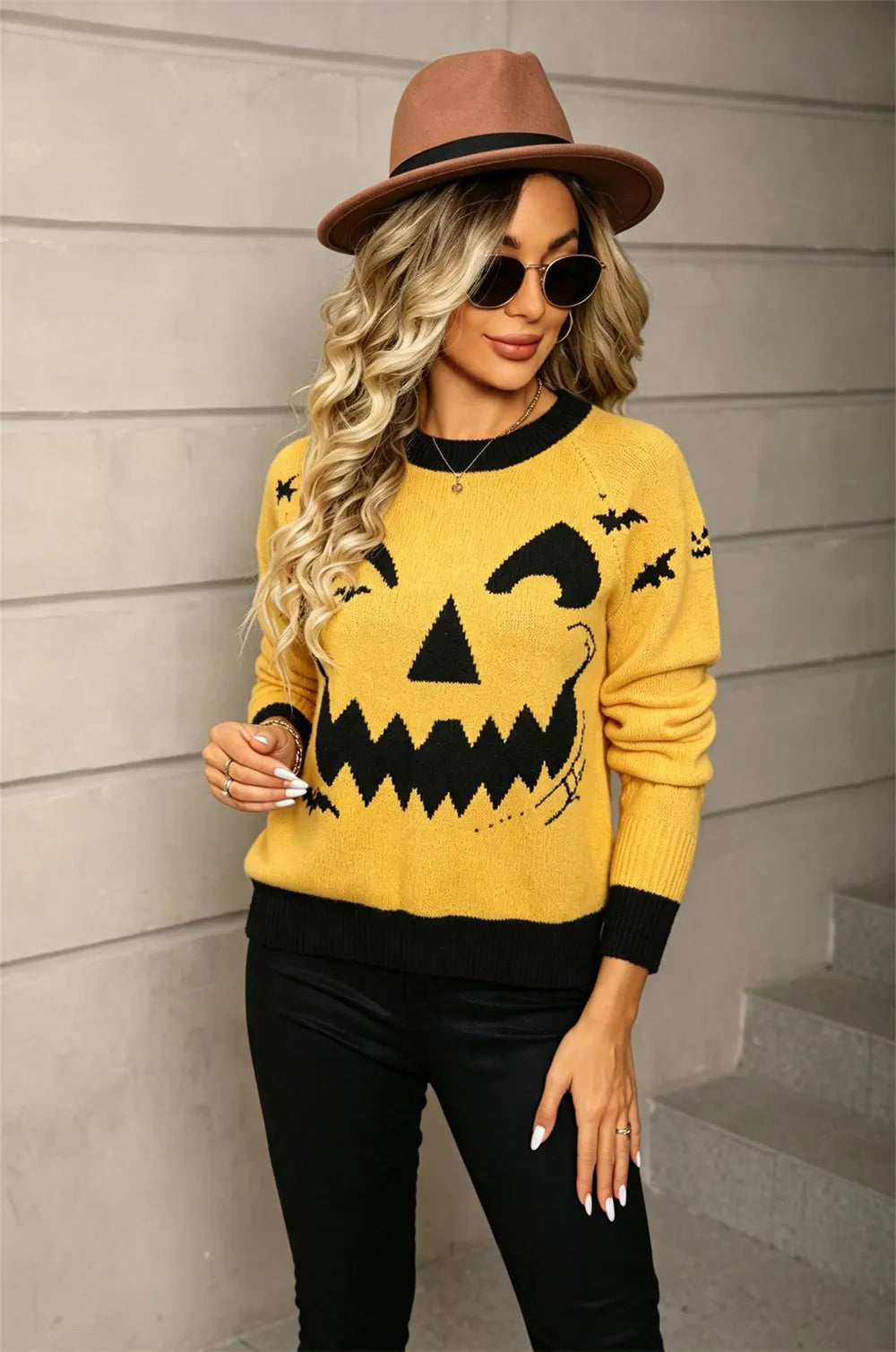 Halloween Pumpkin Face Crew Neck Sweater