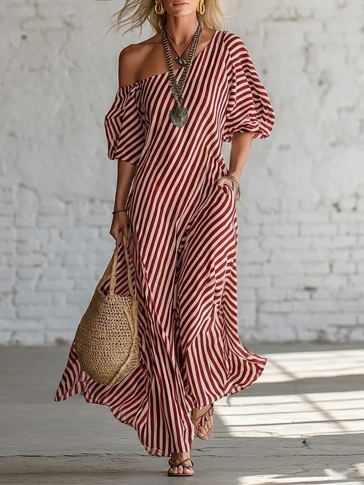 Striped Off Shoulder Maxi Dress