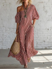 Striped Off Shoulder Maxi Dress