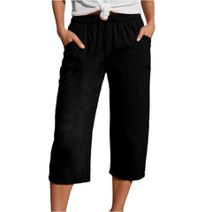 Elastic Waist Drawstring Capri Pants
