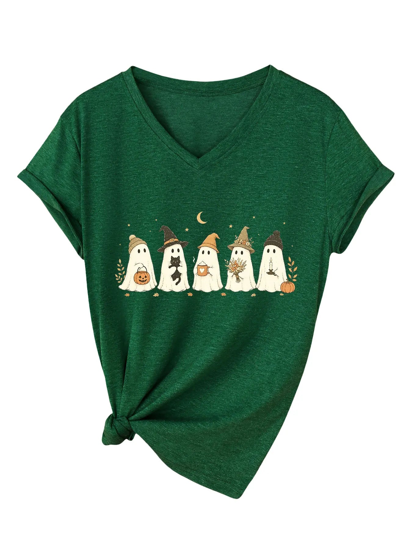 Cute Fall Ghosts Halloween V‑Neck T‑Shirt