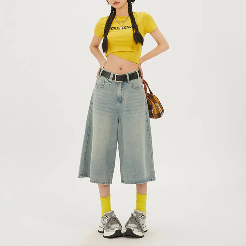Solid White High Waist Cropped Wide Leg Jeans