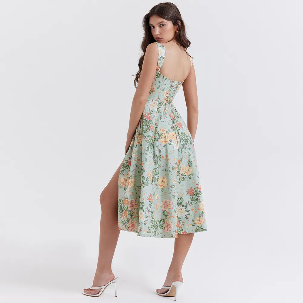 Floral Print Corset Midi Dress