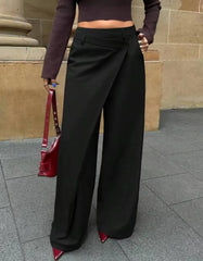 High Waist Asymmetrical Wrap Wide Leg Suit Pants