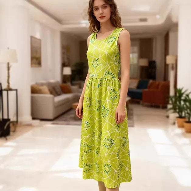 Sleeveless Floral Print Round Neck Midi Dress