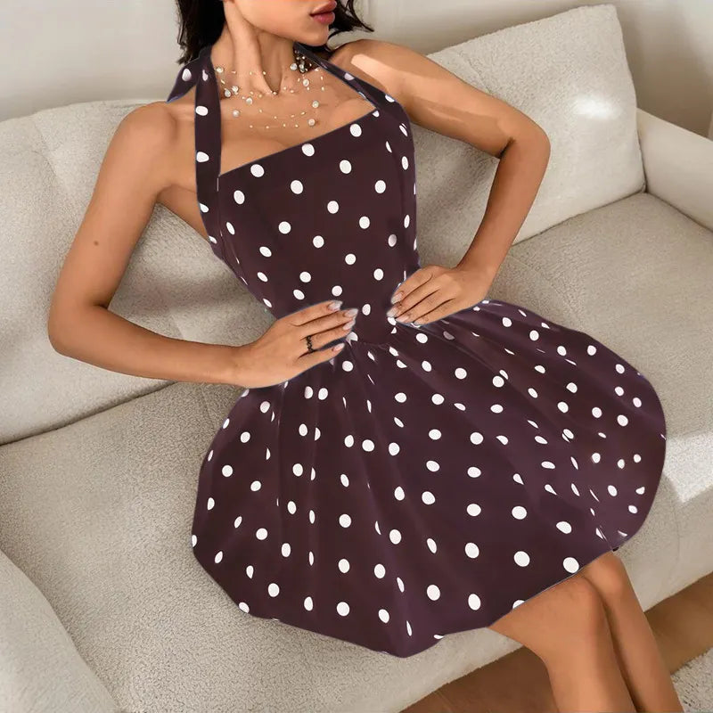 Polka Dot Halter Neck Bubble Mini Dress