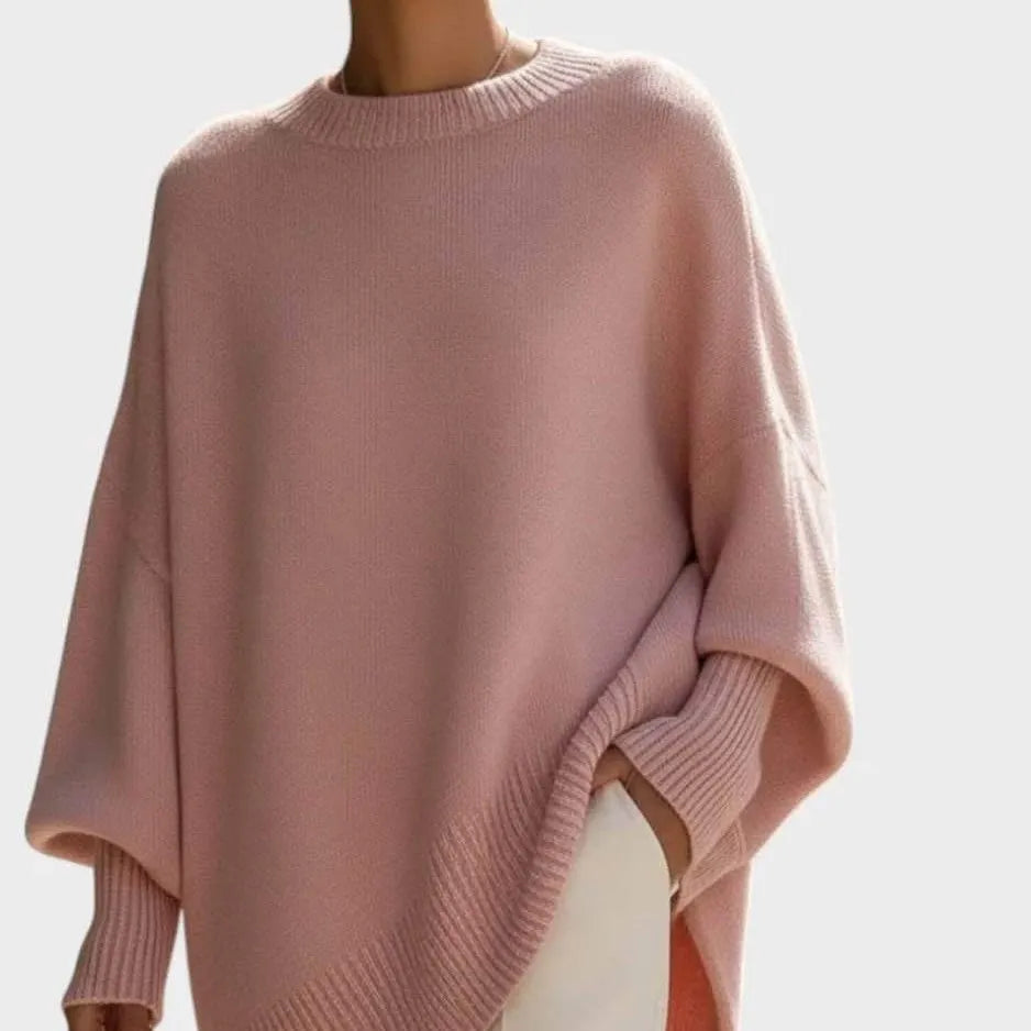 Oversized Batwing Sleeve Side Slit Knit Sweater