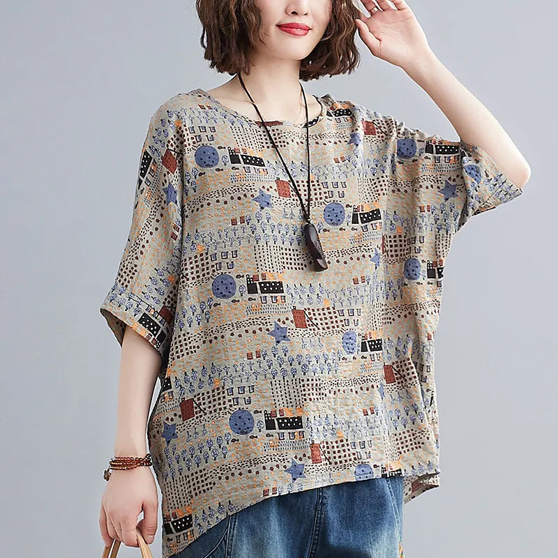 Abstract Print Loose Tunic Top