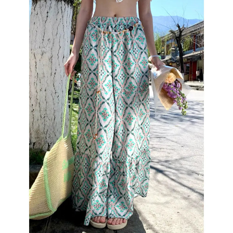 Geometric Printed High Waist Wide Leg Long Pants