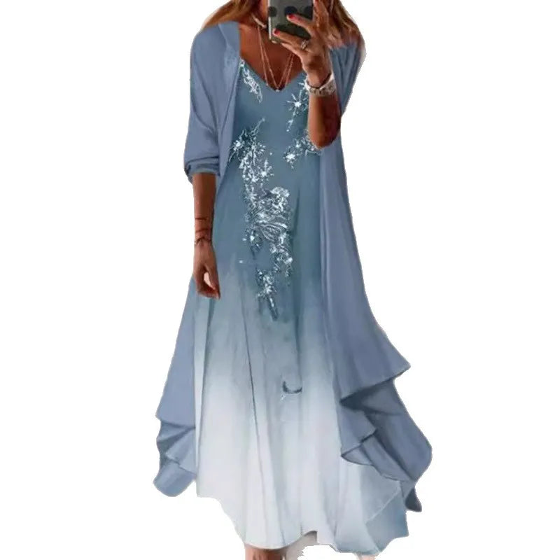 Printed V Neck Cami Long Dress