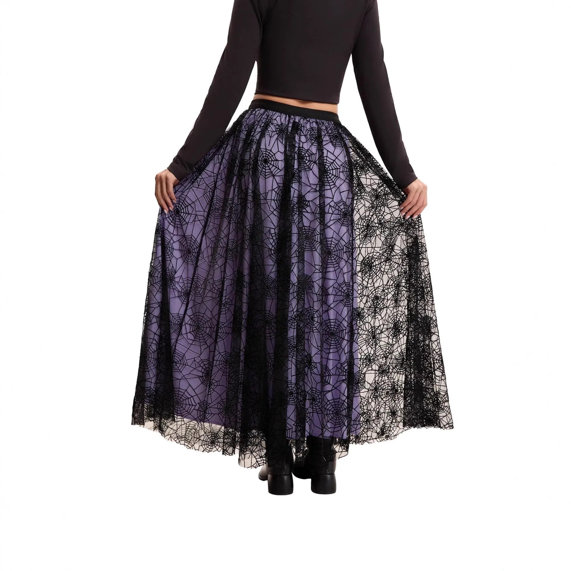 Halloween Red Base Skull Flocking Tulle Layered Midi Skirt