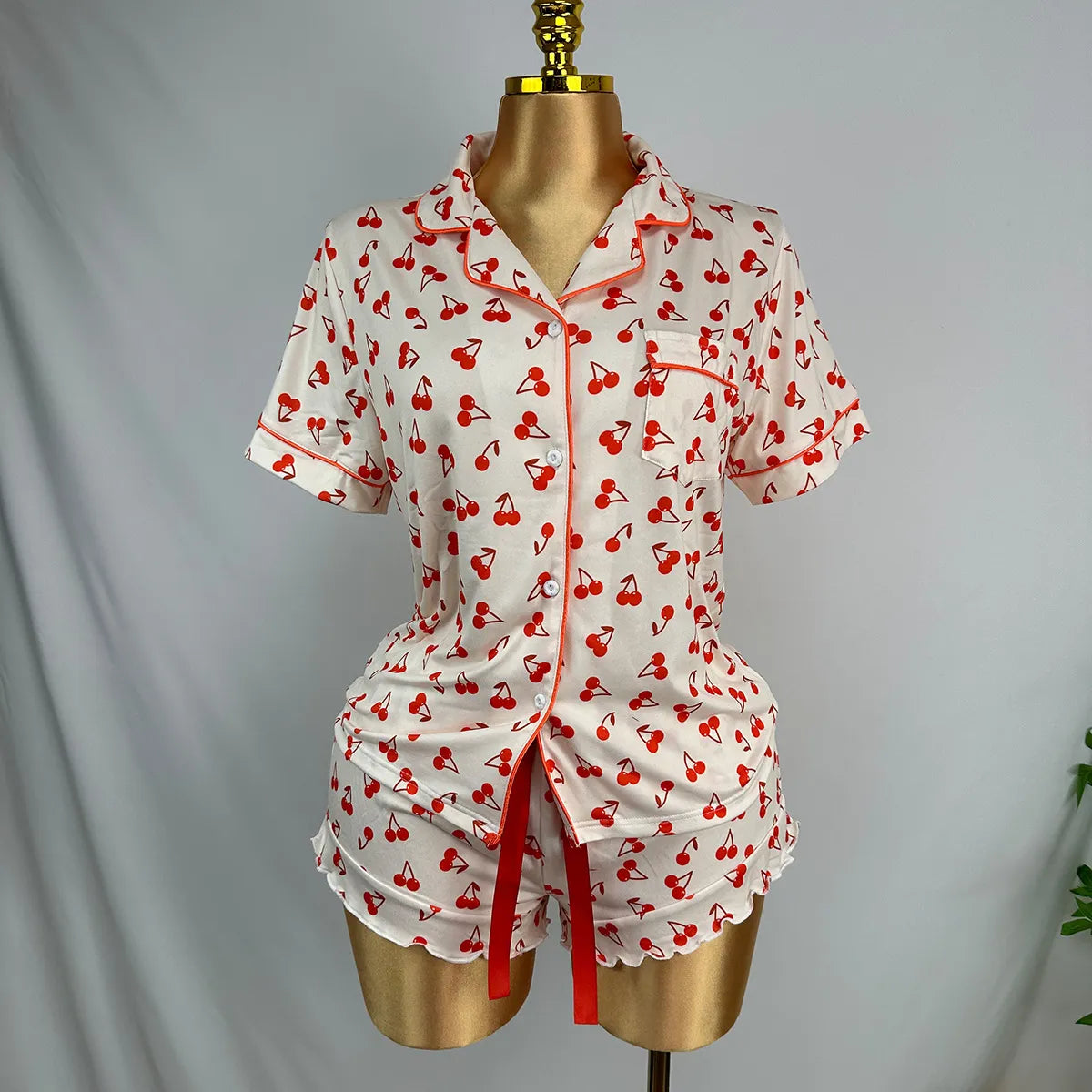 Cross-border pajamas summer strips basic short-sleeved shorts casual loungewear two-piece nightwear