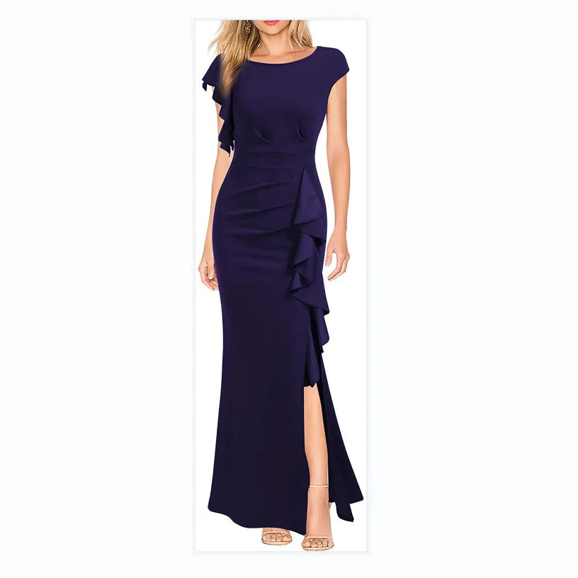 Ruffle Accent Bodycon Midi Dress