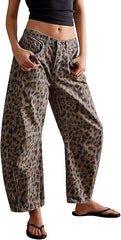 Leopard Print Loose Casual Wide Leg Jeans