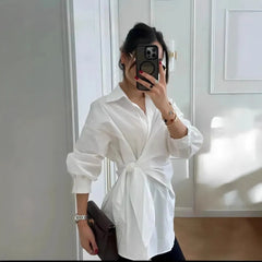 Waist Tie Wrap Slimming Button Down Shirt