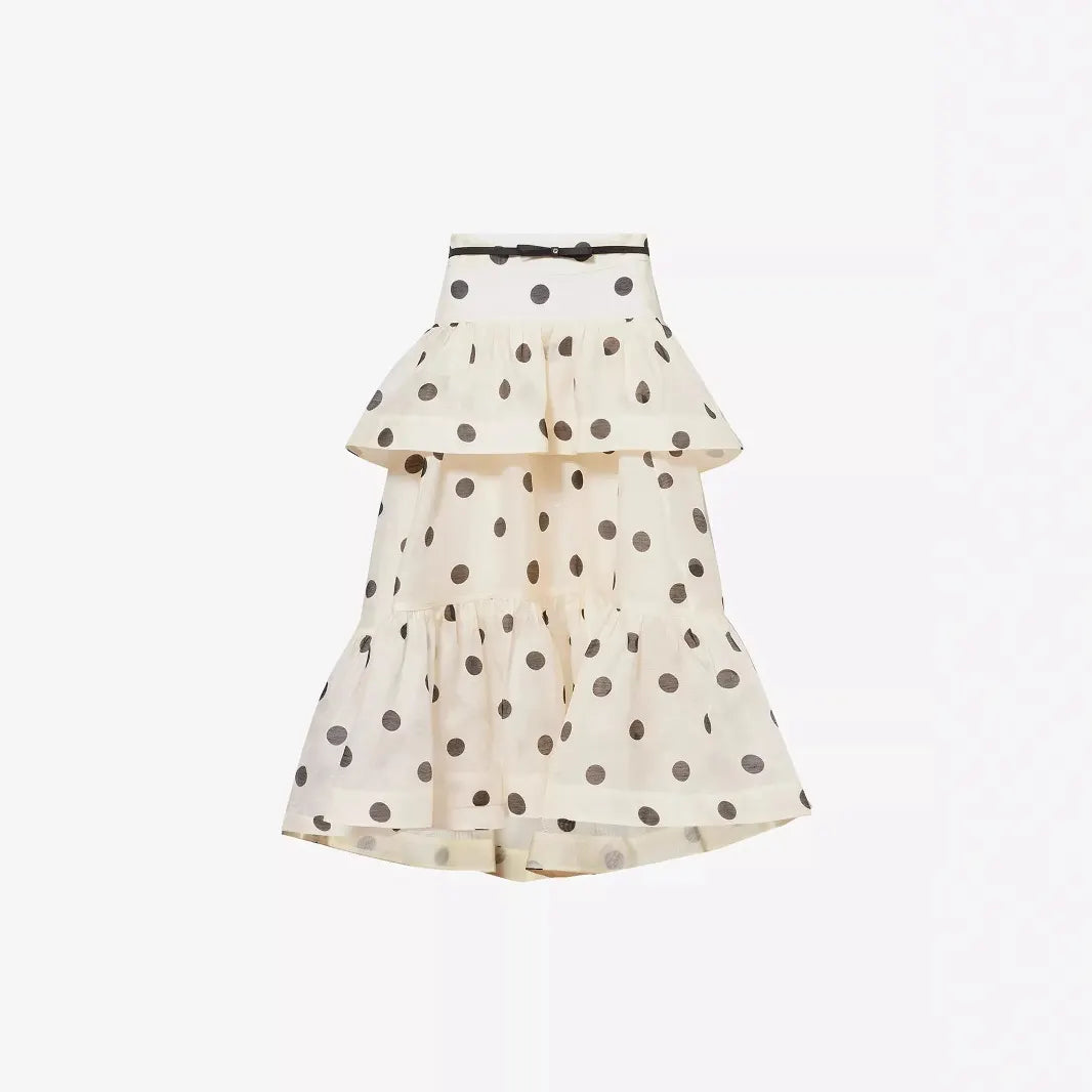 High Waist Polka Dot Tiered Midi Skirt