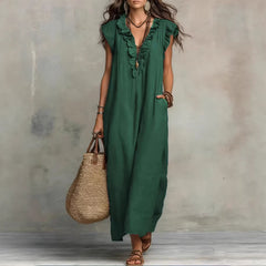 Ruffle-Trimmed Linen-Blend Maxi Dress