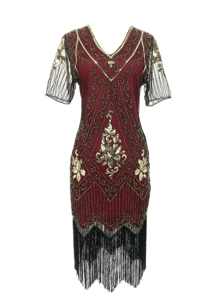 New Year Party Dress 1920s Gatsby Vintage Beaded Fringe Flapper Midi Dress