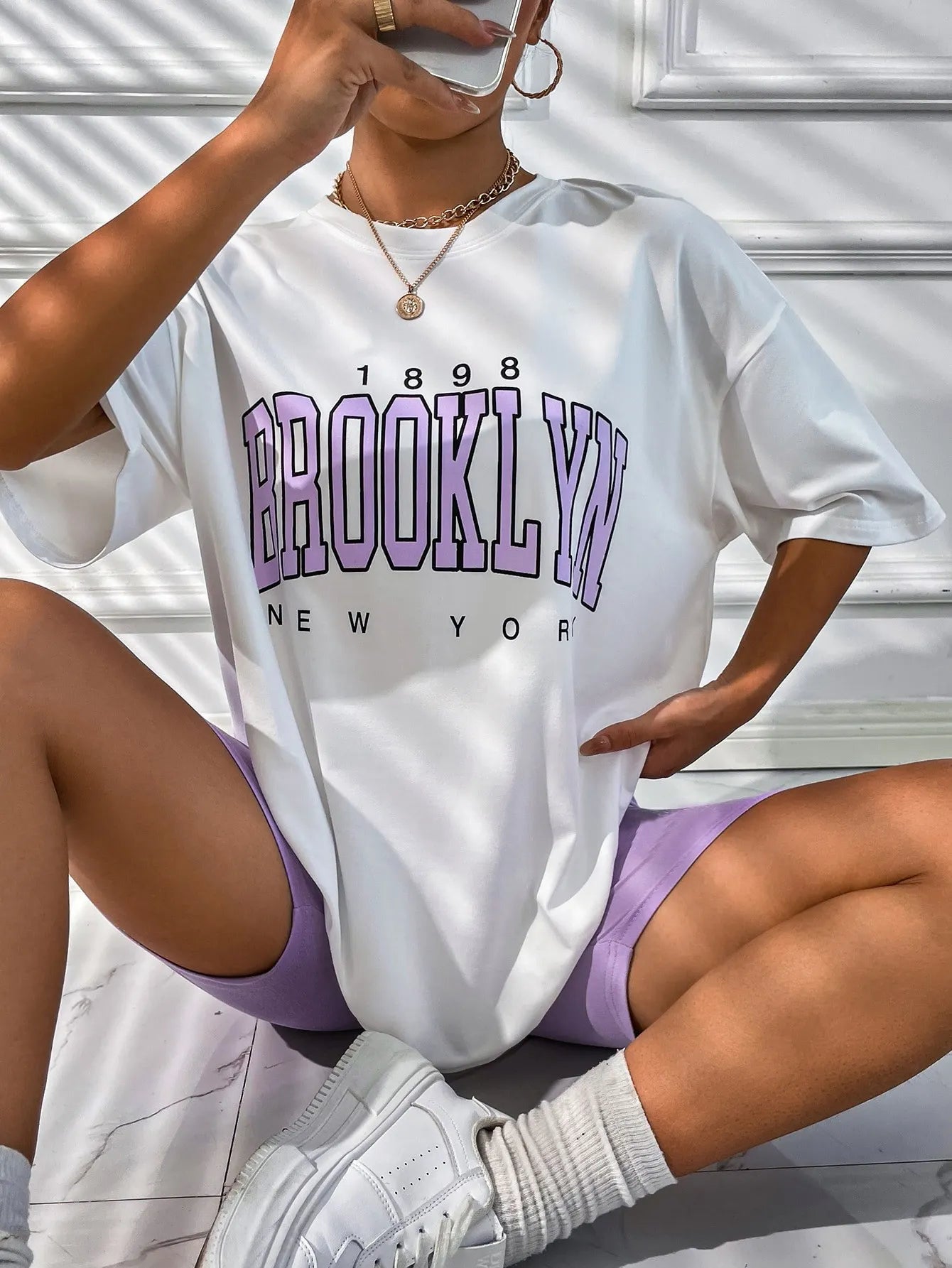 Men's Brooklyn Letter Print Loose Cotton Short Sleeve T-Shirt