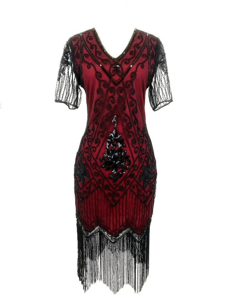 New Year Party Dress 1920s Gatsby Vintage Beaded Fringe Flapper Midi Dress